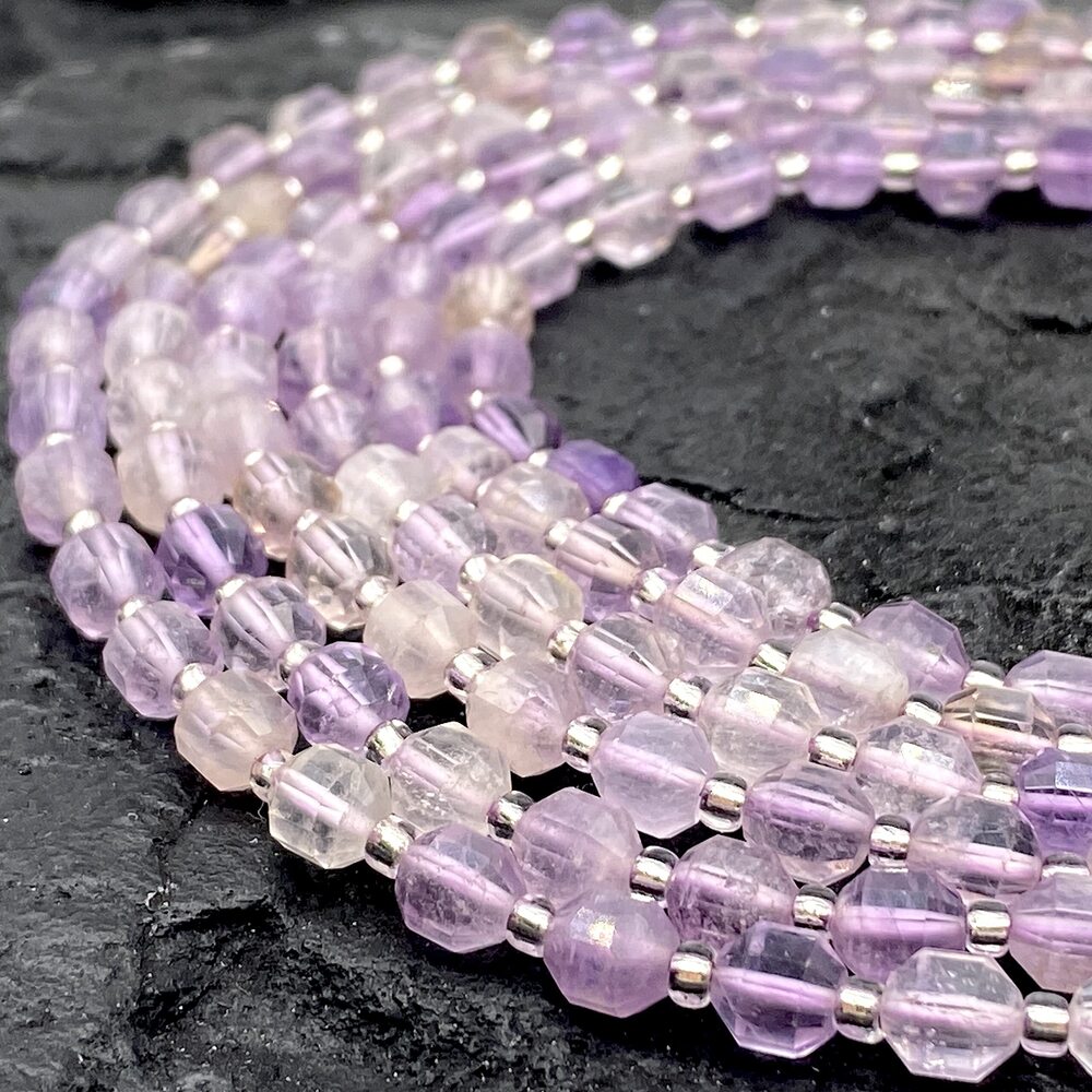 2418 ABCGEMS Bolivian Lavender Amethyst Beads- Pale Lilac Enhanced Prism